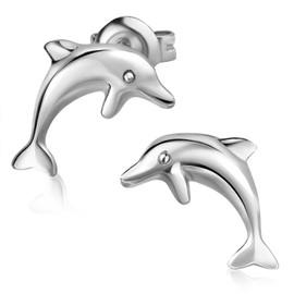 MATERIA by Matthias Wagner Dolphin SO-318 Women's Stud Earrings Rhodium-Plated 925 Silver, Silver