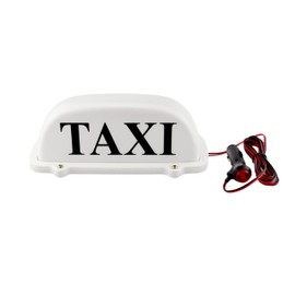 12V LED White Light Magnetic Taxi Sign Roof Top Car Super Bright Light Lamp With 3 Meter Power Plug Line Compatible With Driver Practitionersh (Optional Type: With Sign, Case Color: White)