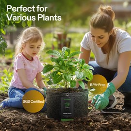 VIVOSUN 5-Pack 7 Gallon Grow Bags, 500G Thick Nonwoven Fabric Pots with Strap Handles, Multi-Purpose Rings, for Low Stress Plant Training Fruits, Vegetables, and Flowers