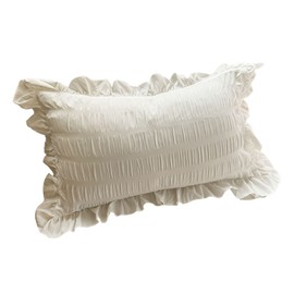 Ruffles Pillow Covers for Student Pure Color Breathable Lovely Pillow Cases for Dormitory Bedroom White 48x74cm/18.9x29.1in
