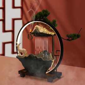 Tabletop Water Fountain Humidifier, Office Table Decor Fountain with Atomizer & LED Water Fountain Indoor Waterfall Art Decoration, Artificial Bonsai for Indoor Outdoor Office Home Decor