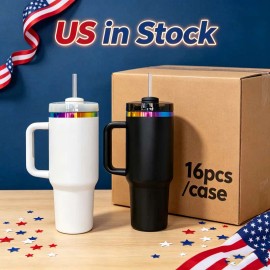 US  Rainbow Plated Tumbler 40oz with Handle and Large Capacity for Outdoor and indoor Usecolor: black & white mixed, capacity: 40 oz
