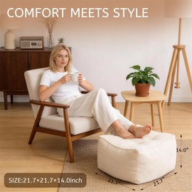 Kinevoli Square Corduroy Pouf Ottoman, Soft Fluffy Foot Stool with Foam Chunk Filling, Floor Pouf & Storage Ottoman for Living Room