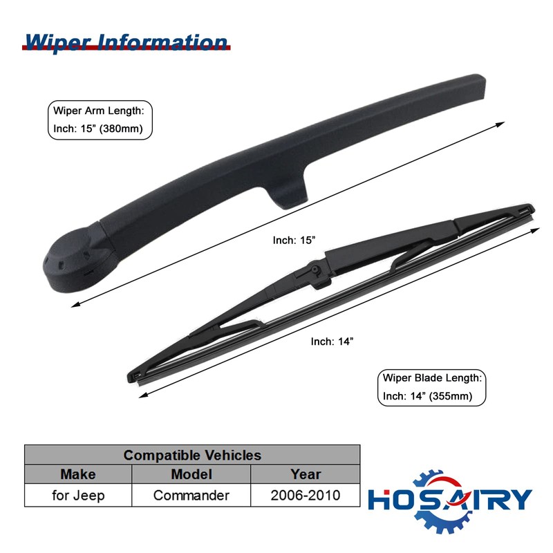 HOSAIRY Rear Wiper Arm Blade Set for Jeep Commander SUV