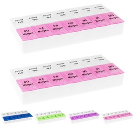 2 x Wellgro® pill box for 7 days – 2 compartments per day, 18.5 x 9.5 x 3.5 cm (L x W x H) – choice of colours