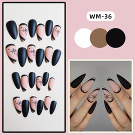 InJuting Festive Square Glitter Nails for Christmas & New Year Parties Press On Acrylic Fake Nails (Pink black star)