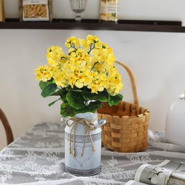 FERIAL2PCS Artificial Geraniums Silk Flowers Outdoor Artificial Geranium Bush Faux Flowers Yellow Geraniums for Floral Home Decor Indoor Garden Patio Grave Cemetary Vase Table Centerpiece