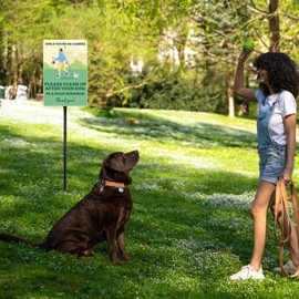 ASUNO 2 Pack Clean Up After Your Dog Signs 12 × 8 Inch with Stake Smile You're on Camera Aluminum No Pooping Dog Weather Resistant Signage for Yard Lawn Outdoor