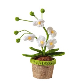 Handmade Crochet Orchid Potted Plants, Knitted Artificial Forever Flowers with Exquisite Pot, for Friends, Women, and Kids, Ideal for Home Decorations and Office Desks (White)