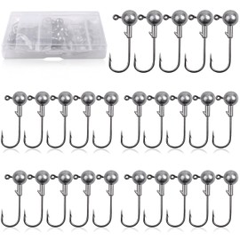Jig Heads Fishing Hooks Set of 30 Rubber Fish Fishing Jig Hooks Lead Head Hook with Round Jig Head for Rubber Fish for Predator Fishing, Lead Head Fishing Hooks (28 g - 30 Pieces)