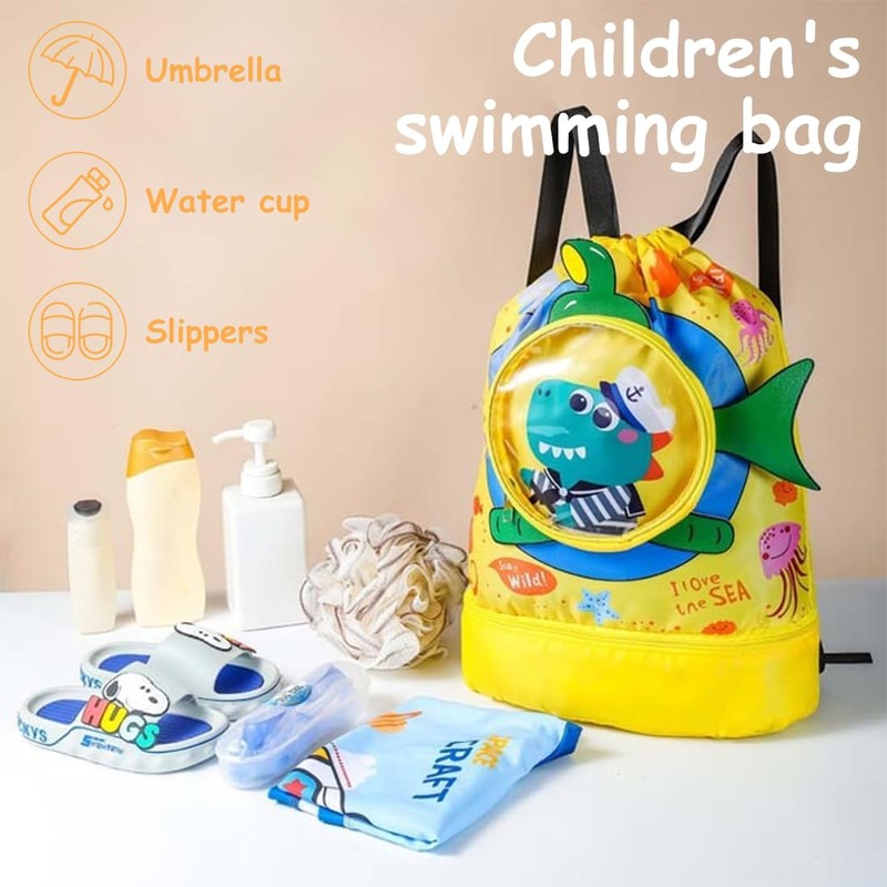 1 Pack Kids Drawstring Bag Cartoon Animal Beach Bag Waterproof