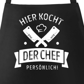 MoonWorks® Grill-Schürze Kochschürze für Männer mit Spruch Hier kocht der Chef persönlich Baumwoll-Schürze Küchenschürze Der Chef schwarz unisize