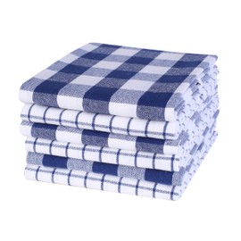 Toalla de cocina tejida a cuadros de 18 x 28 pulgadas, tinta azul/blanco, 100% algodón, secado rápido, paños de té, toallas de bar, altamente absorbentes, toallas de limpieza, paños de cocina, algodón puro, juego de 6 unidades