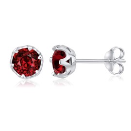 SILVEGO Women's Earrings 925 Sterling Silver with Real Garnet 6 mm Stud Earrings, Sterling Silver, Garnet