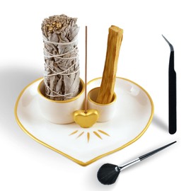 Palo Santo Holder Burner - 5.9" Ceramic Sage Incense Burner Catcher, Heart Shaped Incense Stick Holder Tray for Yoga, Meditation Accessories Room (Gold)