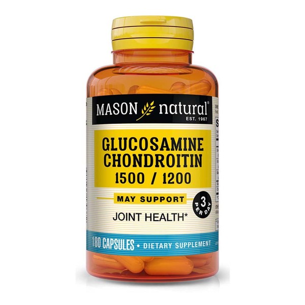 MASON NATURAL Glucosamine Chondroitin 1500/1200 3 Per Day with Vitamin C - Supports Joint Health, Improved Flexibility and Mobility*, 180 Capsules