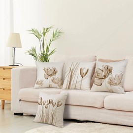 ZWJD Flower Cushion Cover, 40 x 40 cm, Set of 4, Outdoor Cushion Covers, Linen Cushion Covers, Floral Watercolour Painting, Cushion Covers for Sofa, Living Room, Decorative Cushion, 40 x 40 cm