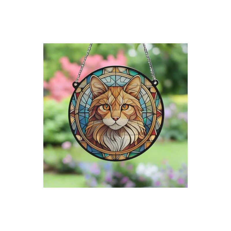 Image Industry Ginger Cat Stained Glass Effect Suncatcher - Garden