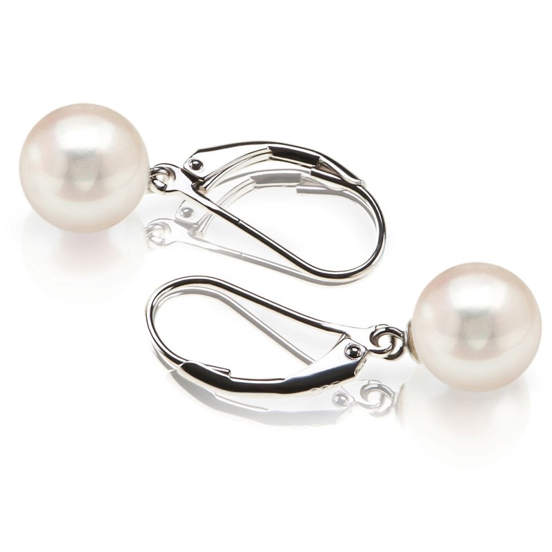PAVOI Sterling Silver Simulated Shell Pearl Earrings Leverback Dangle Studs