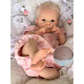 Anano Full Body Silicone Vinyl 18 Inch Reborn Baby Dolls Realistic Girl Toddler Doll Real Baby Water Proof Anatomically Correct Newborn Doll with Rooted Hair for Kids Ages 3+