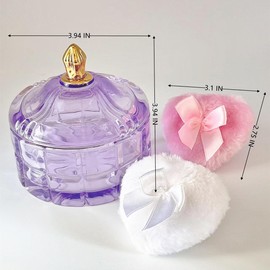 WHSLILR Body Powder Puff and Container - Glass Dusting Powder Container with 2 Soft Puffs Vintage Powder Puff Case for Women & Girls (3.94x3.94x3.94 H in) - GRB011-Purple