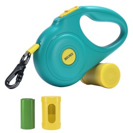 Retractable Dog Leash for Small and Large Dogs, Heavy Duty Reflective Anti-Bite Nylon Rope with Poop Bag Dispenser, Explosion-Proof Carabiner, Anti-Slip Handle (Green, 10FT)