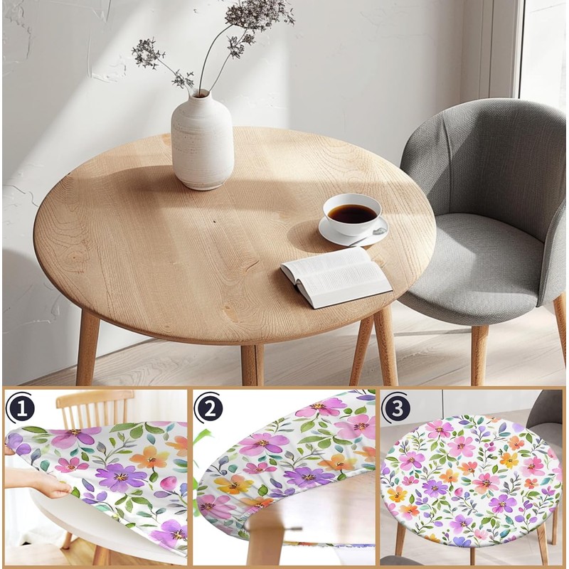 Yesad - Mantel ajustable redondo de flores de primavera con