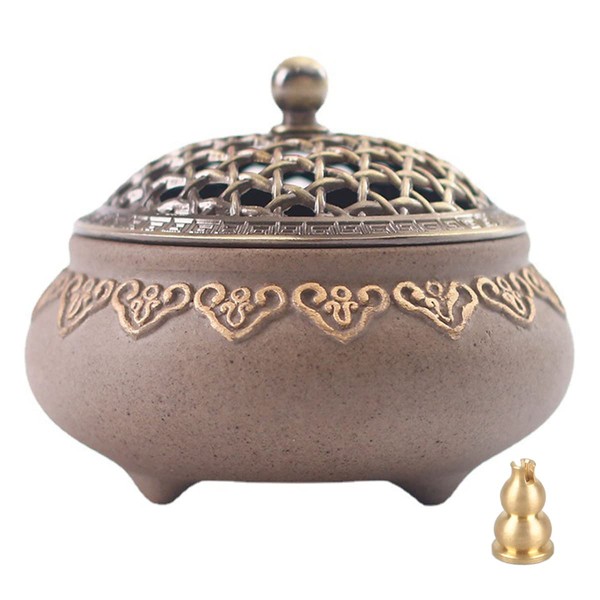 NGE Incense Burner Ceramic Incense Burner with Lid, Stylish, Simple, Flame-Retardant Cotton and Incense Holder, Compatible with Aroma, Cones, Sticks and Incense, Easy Care, Asian, Relaxing, Healing, Yoga, Meditation, Purification, For Buddhist Altar, Int