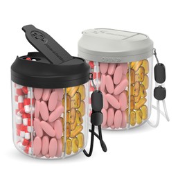 Hionxmga Pill Dispenser with 7 Large Compartments, Pill Organizer for Travel, Supplement Organizer with Anti-Mixing Design, BPA-Free Pill Container with 20 Pcs Labels, Black+ Grey