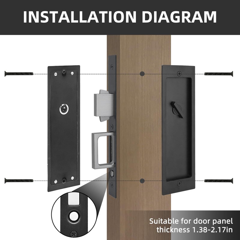 Modern Pocket Door Hardware - Privacy Lock with Finger Flush