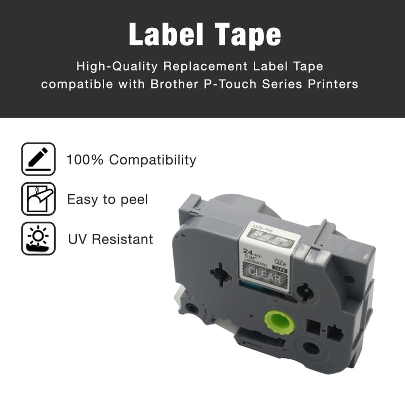 BROVACS 1 Pack White on Clear Laminated Label Tape Compatible