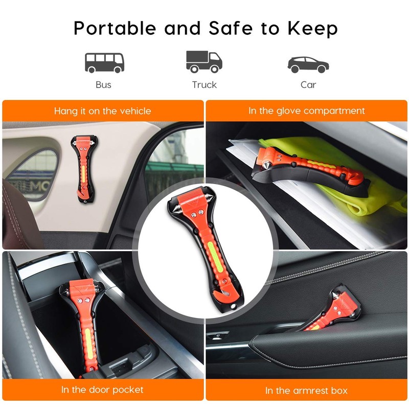 Kriture Car Safety Hammer 2 Pack, Window Glass Breaker and