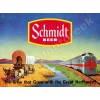 SCHMIDT BEER COVER WAGON AND TRAIN SCENE 9" x 12" METAL SIGN