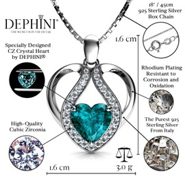 DEPHINI Heart Necklace Aqua | 925 Sterling Silver Heart pendant | Zirconia Crystal | Women's jewellery gifts