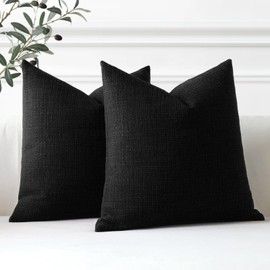Artscope Black Cushion Covers Set of 2 Linen Decorative Square Pillowcases Pillow Covers 55x55cm for Home Decor Sofa Bedroom Car (Black, 22x22)