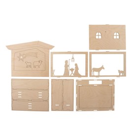 Rayher Shadow Box Building Kit with 3D Nativity Scene, DIY Wood Craft Set, 13 slot-together Pieces, natural wood, 24x24x6.3cm