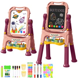 Ylovetoys Kids Art Easel, Adjustable Drawing White Board & Chalk Board, Toddler Standing Easel with Painting Accessories, Gift for Girls Boy (Orange)