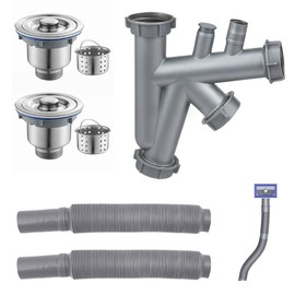 Kit de drenaje de fregadero de cocina doble, drenaje de fregadero integral expandible, fregadero de cocina doble, cocina y baño, fácil de ensamblar