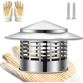 TyBasY 4 Inch Round Chimney Cap, 304 Stainless Steel Chimney Cover with Gloves, Weatherproof Fireplace Chimney Caps for Outdoor Use, Rain Cap for Stove Pipe, Roof Vent Chimney Cap (4 inch)