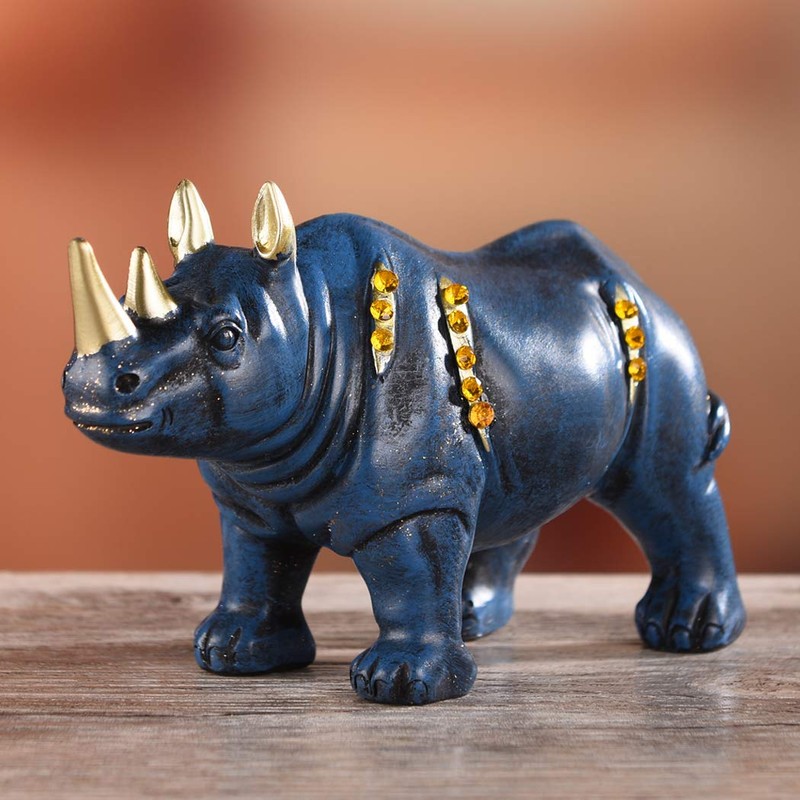 Resin Rhinoceros Statue Wildlife Rino Animal Figurine Collectible Gift Home