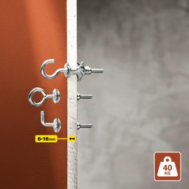 Rapid Cavity Dowels Metal with M5 Hook for Single-Layer Plasterboard and Plaster Fibreboard (6-16 mm), Load Capacity 40 kg, Set of 12 with Drill