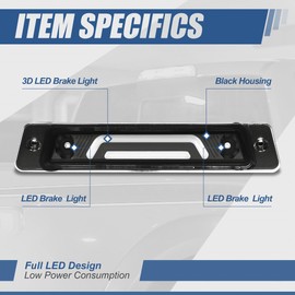 [OEM Spoiler Model] 3D LED Rear 3rd Third Brake Light High Mount Stop Lamp Compatible with Ford Mustang LX Hatchback 87-93, Black Housing Clear Lens