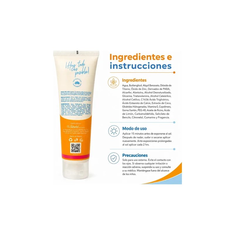 Protector Solar Sheló Fps 50+ Bloqueador Rayos Uv Natural