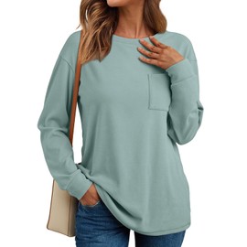 AUTOMET Long Sleeve T Shirts for Women Crewneck Oversized Lightweight Sweatshirts Fall Fashion Clothes, Light Green, XX-Large