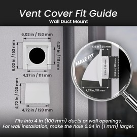 Repa Market 4 Inch Black Dryer Vent Hood - Duct Cover for Walls - ABS Plastic Protection Hood With Rain Cover and Backdraft Damper - Exhaust Air Dryer Vent Covers for Indoor & Outdoor Use