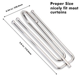 Curtain Pleat Hooks Stainless Steel, 60 Pack Drapery Hook and Pins for Pleated Drapes 4 Prongs Pinch Pleat Hooks for Window Door Bathroom Curtain, Silver