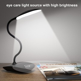 DEEPLITE Battery Operated Desk Lamp, LED Desk Light 3 Lighting Modes Stepless Dimming, Table Lamp 5W Touch Control Eye Caring, Flexible Gooseneck, Portable Reading Light for Dorm Study Office Bedroom