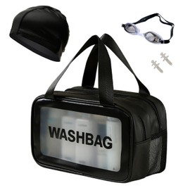 [NexTrendy] Swimming Set 3 Pieces Pool Bag Swimming Goggles Swim Cap Ear Plugs (Black, M)