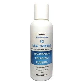 Gel Facial y corporal, Niacinamida, Colágeno y Elastina 125ml. Hidratante, Unificación tono de piel, Luminosidad, Piel tendencia grasa, Post Peeling.