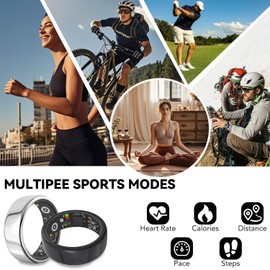Smart Ring for Men Women with Black Charging Box, Bluetooth, Health Ring , IP68 Waterproof, Fitness Ring Tracks Heart Rate/Sleep/Steps/Sports Activities/Blood Oxygen,non-subscription app (Silver, 12)